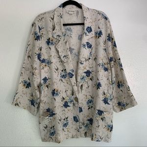 Vintage Alice Stuart Linen Floral Print Blazer Shacket Boho Minimalist Sz XLarge